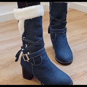 Mazarine & White Faux Fur Lattice-Accent Boot